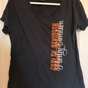 Harley-Davidson Women's Black and Orange Tee
